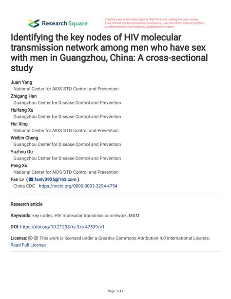 Pdf Identifying The Key Nodes Of Hiv Molecular Transmission Network