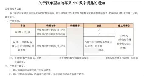 比亚迪汉系列iphone Nfc数字钥匙加装升级方案出炉，售价1599元搜狐汽车搜狐网