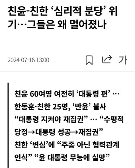 친윤 친한 ‘심리적 분당 위기그들은 왜 멀어졌나 정치시사 에펨코리아