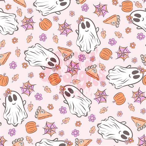 Halloween Girly Pumpkin Ghosts Girly Digital Seamless Pattern For