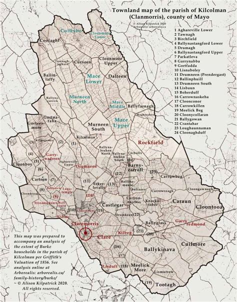 Townland Map Parish Of Kilcolman Per Griffiths Valuation 1856