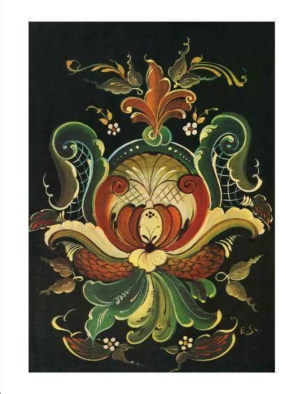 An Ornate Painting On Black Paper With Gold And Red Accents Including