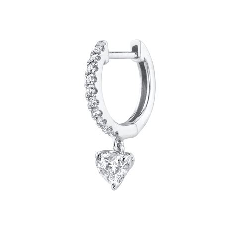 Mono Boucle D Oreille Huggie Or Blanc Et Goutte Diamant Coeur Anita