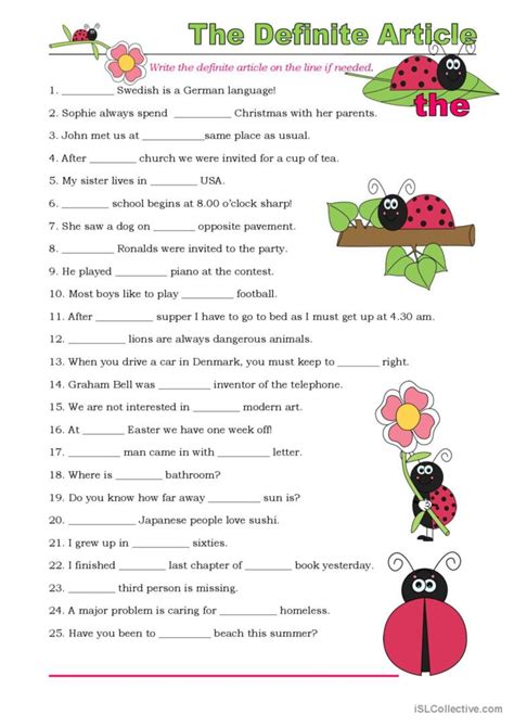 The Definite Article Exercises Gen English ESL Worksheets Pdf Doc