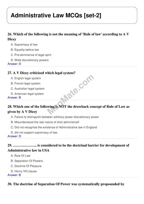 Administrative Law Solved Mcqs Set Mcq Mate Mcqmate