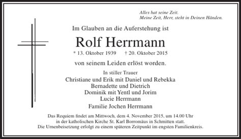 Traueranzeigen Von Rolf Herrmann Trauer Rheinmain De