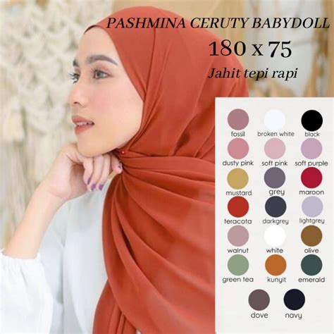 Jual Hijab Pashmina Ceruty Baby Doll 180 X 75 Shopee Indonesia