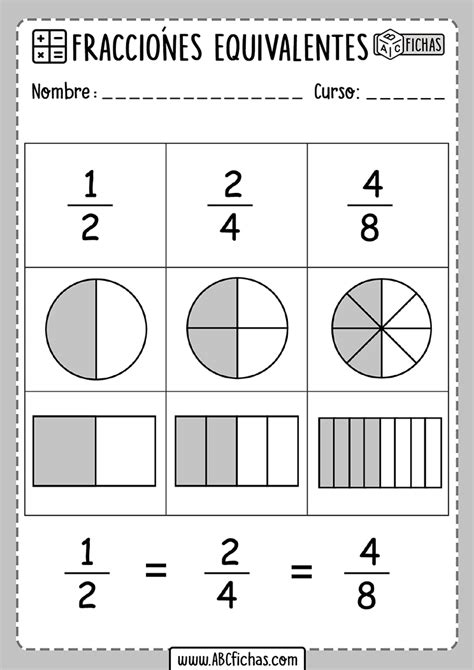 Ejercicios Fracciones Equivalentes Para Primaria Abc Fichas