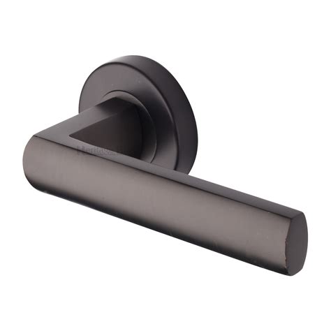 Heritage Brass Door Handle Lever Latch On Round Rose Poseidon Design Matt Bronze Finish