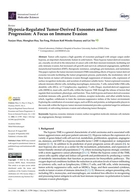 PDF Hypoxia Regulated Tumor Derived Exosomes And Tumor Progression A