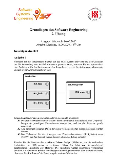 Uebungsblatt 07 Grundlagen des Software Engineering 7 Übung Ausgabe