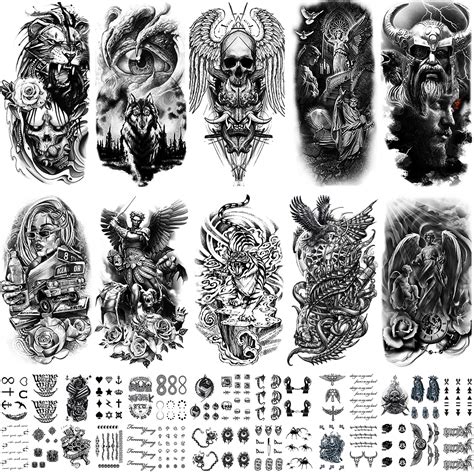 Quichic 200 Pcs Temporary Tattoo Skull Angel Large Half Sleeve Tattoos