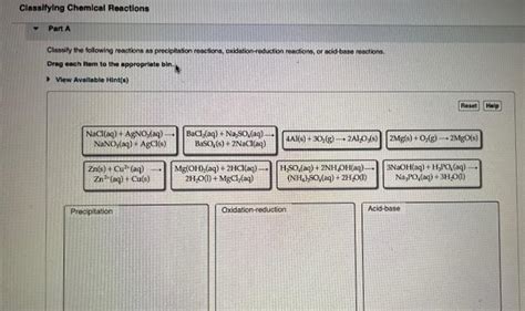 Solved Classifying Chemical Reactions Part A Classify The Chegg