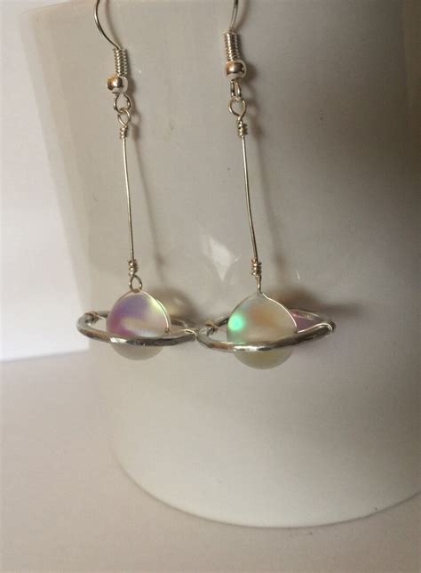 Saturn Earrings Moonstone Earrings White Synthetic Moonstone Etsy