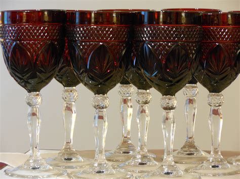 One Dozen Cristal D Arques Durand Antique Ruby Water Goblet Wine Glasses