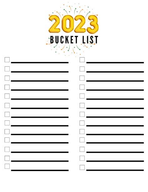 Printable 2023 Bucket List Bucket List Goals Instant Download - Etsy