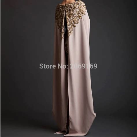 Arabic Lace Embroidered Shawl Evening Dress With Gold Decals Short