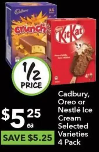 Cadbury Oreo or Nestlé Ice Cream Selected Varieties 4 Pack offer at