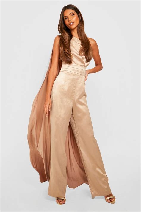 Satin Cape Wide Leg Jumpsuit Boohoo