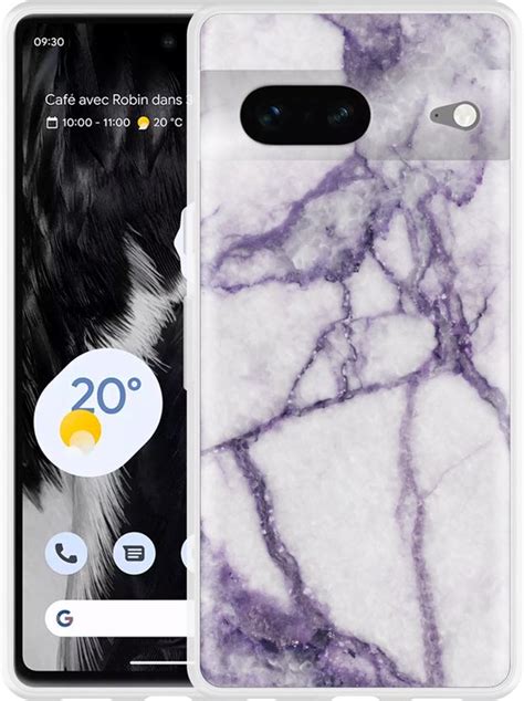 Cazy Hoesje Geschikt Voor Google Pixel Wit Paars Marmer Bol