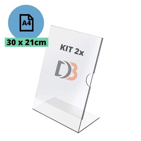 KIT 2x Display acrílico A4 em L Porta Folheto qr code menu Em L Ps