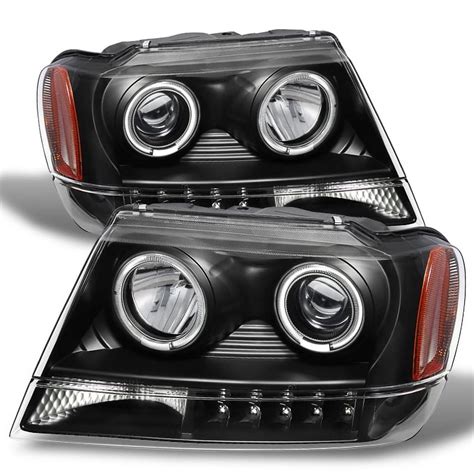 Akkon For Jeep Grand Chrokee Black Bezel Dual Halo Ring Drl Daylight