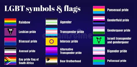 Lgbt Gay Flags And Symbols On Dark Purple Background Stock Vector