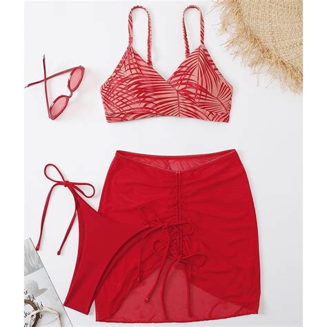 Hhh New Sexy Floral Vest Split Swimsuit Women S Bikini Lace Up Boxer Swimsuit Three Piece