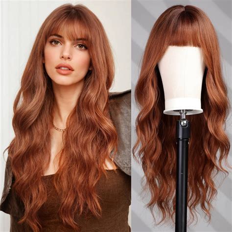 Getshow Long Auburn Wigs For Womensynthetic Wavy Hair Wig With Bangs Beauty