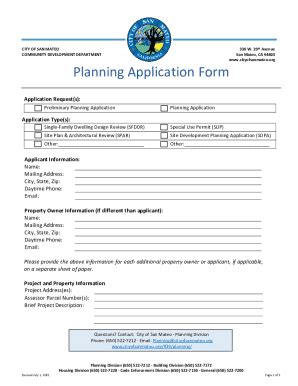 Fillable Online Planning Application Form San Mateo CA Fax Email