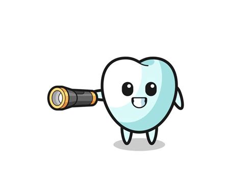 Premium Vector Tooth Mascot Holding Flashlight