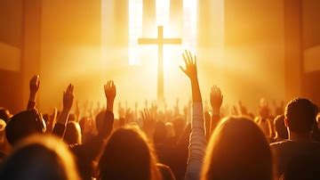 large group  people raise  hands  worship   church