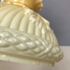 Rare Large Soft Yellow And White Vintage French Milk Glass Lampshade