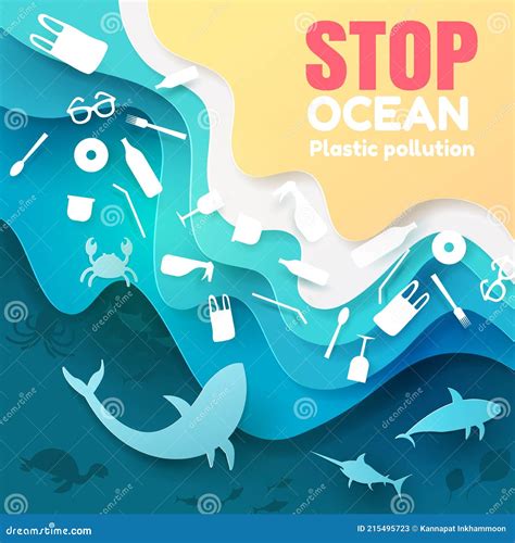 Paper Art Of Ecological Concept Stop Ocean Plastic Pollution With