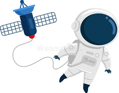 Cute Astronaut Cartoon Character Flying in Open Space Connected To Space Station Stock Vector ...