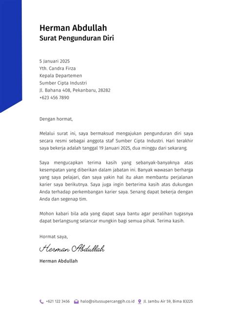 Contoh Format Surat Resign Kerja Contoh Surat Resmi