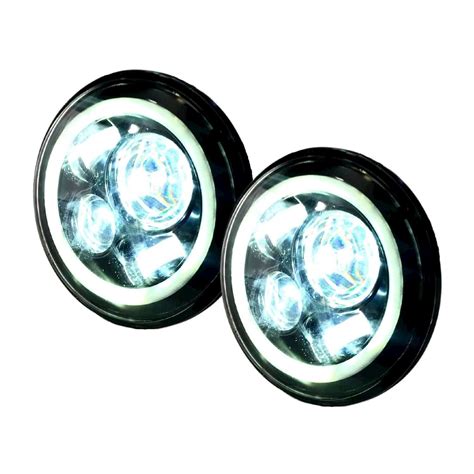 Round Led Headlight Pair W Rgb Halo And Adapters Extreme Led Light