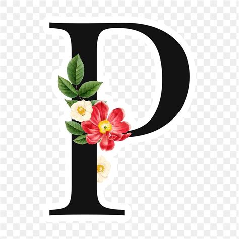 Flower Decorated Capital Letter P Sticker Typography Free Image By