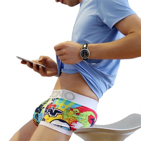 KWAN Z Brand Men Underwear Cartoon Printed Boxer Men Gay Mens Underwear