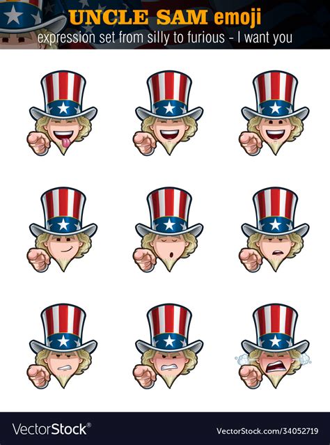 Uncle Sam Emoji Expression Set From Silly Vector Image