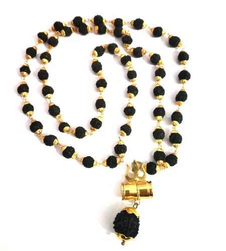 Gold Cap Trishul Damru Pendant Black Rudraksha Mala For Personal At Rs