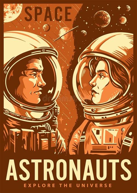 Enseigne Vintage Monochrome Des Astronautes De L Espace Illustration De