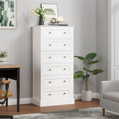 Homfa 6 Drawer White Dresser Tall Chest Of Drawers Storage Cabinet For