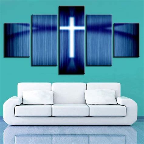 Christian Cross 1 Religion 5 Panel Canvas Art Wall Decor Canvas Storm