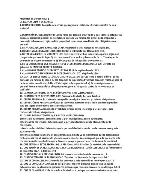 Preguntas De Derecho Civil 1 Pdf Divorcio Matrimonio