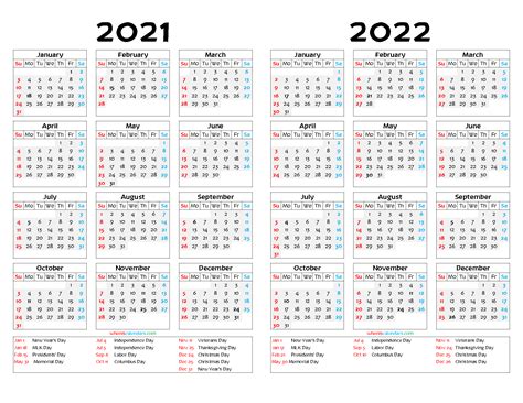 2021 And 2022 Printable Calendar Free Templates