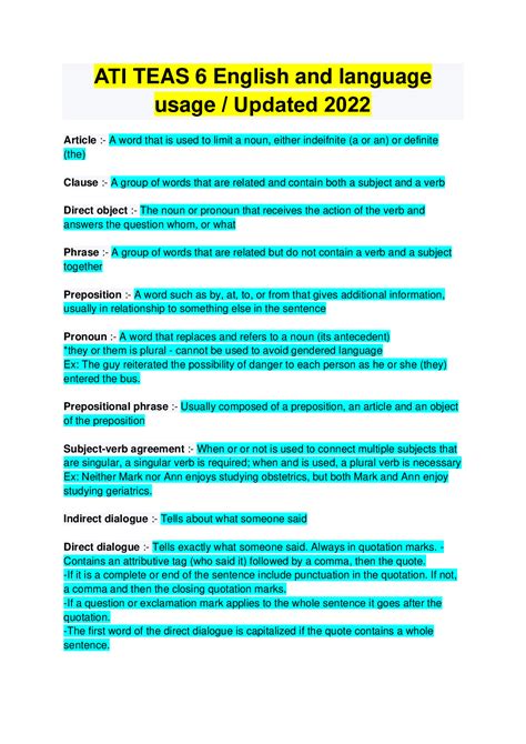 ATI TEAS 6 English And Language Usage Updated 2022 Browsegrades