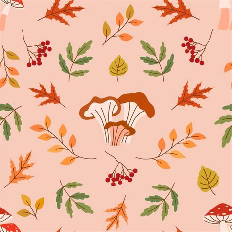 Premium Vector Autumn Seamless Pattern With Mushrooms And Leaves