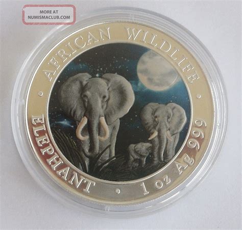 Somalia African Elephant Colorized Oz Silver From Wildlife Series