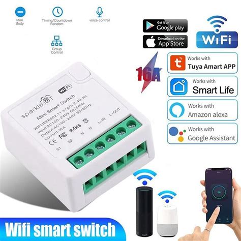 Мини-умный Wi-Fi DIY-переключатель Tuya 16A поддерживает двустороннее ...